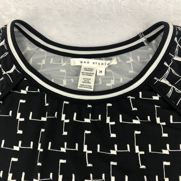 Max Studio Black & White Geometric Print Short Sleeve Midi Dress - Picture 4 of 11